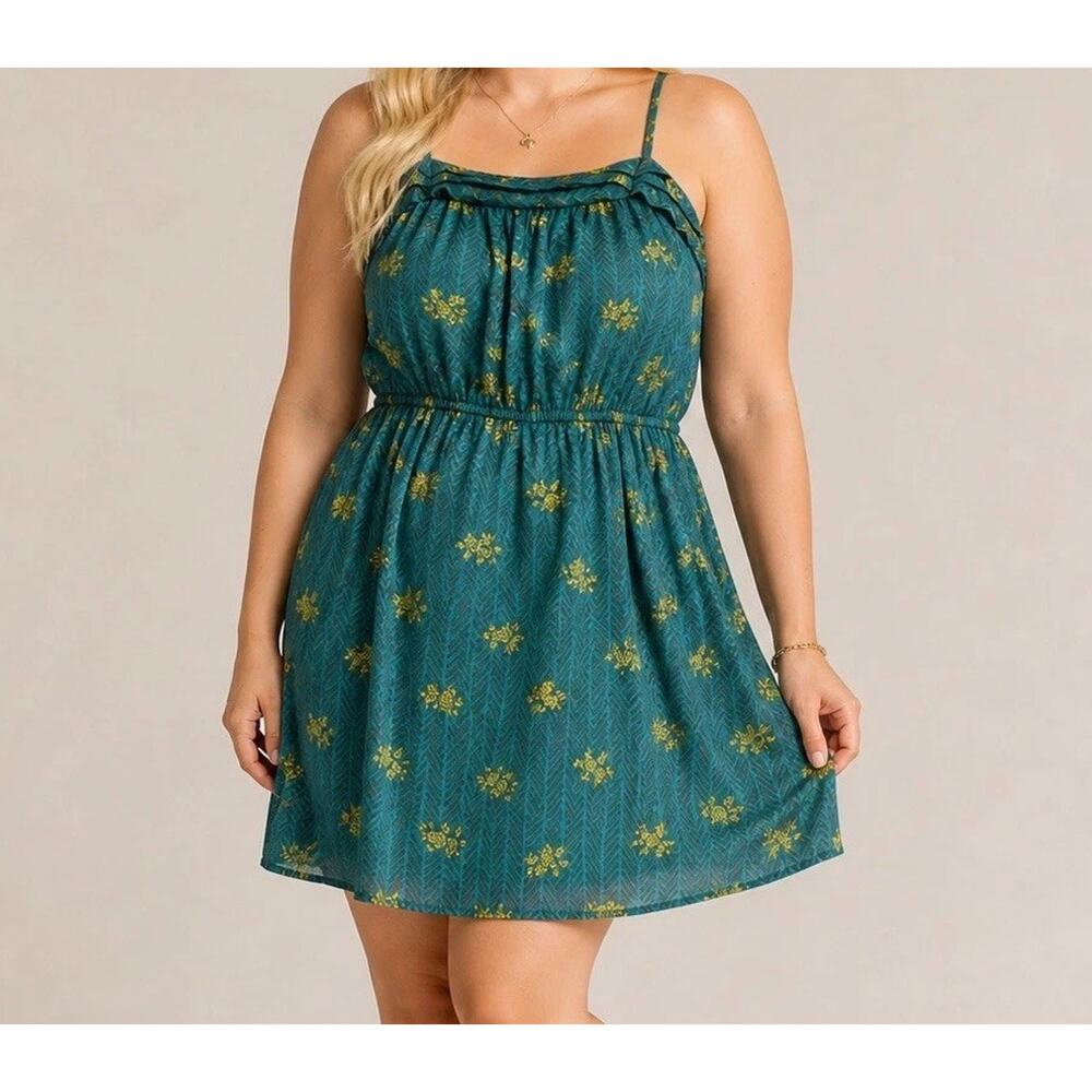 Mossimo Supply Co Women's XL Tunic Top or Mini Dress Teal Yellow Floral Boho